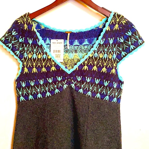Free People Blue Gray Combo Sweater Dress NWT - Picture 9 of 9